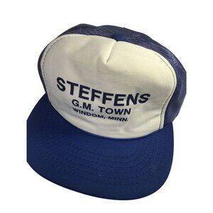 Vintage YR Bell Royal Blue & White G.M. Town MINN Snapback Mesh Trucker Foam Hat